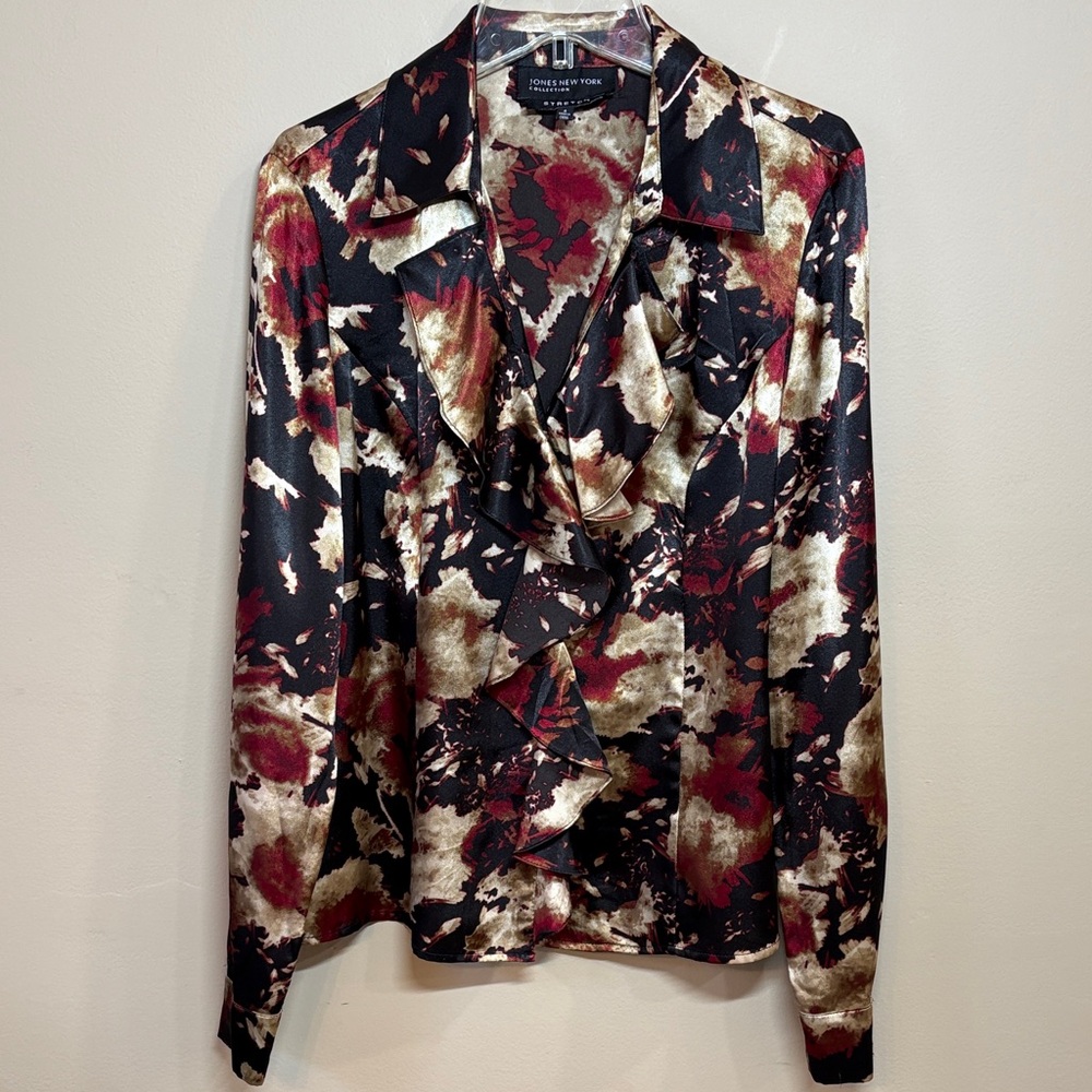 Jones New York Fall Toned Satin Stretch Blouse, 4